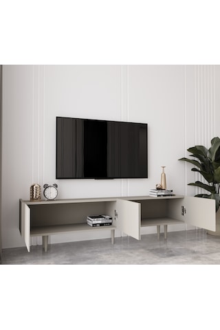 Capella Kumtaşı Rengi Mdf 4 Kapak Ahşap Ayaklı 180 Cm Tv Ünitesi
