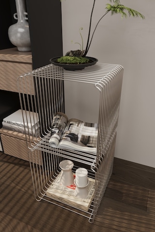 Miami Minimalist Metal Tel Yan Sehpa Modern Küp Yan Sehpa & Modüler Kitaplık Gümüş