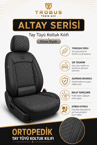 Renault Laguna 2001-2015 Uyumlu Altay Bel Destekli Tay Tüyü Oto Koltuk Kılıfı Füme