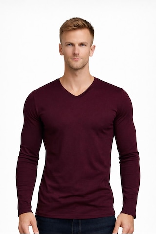 Axxel Erkek Koyu Mürdüm Pamuklu Likralı Süprem Uzun Kollu T-shirt-d236 Koyu Mürdüm