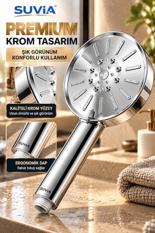 Duş Başlığı Xxl Duş Sistemi 5 Fonksiyonlu 130 Mm Geniş Başlık Yüksek Basınçlı Krom El Duşu