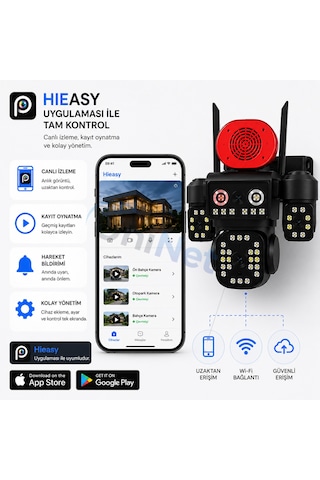 Uninet 4k Pro 16mp 4 Kameralı Wifi Güvenlik Sistemi 3 Sabit + 1 Ptz, 360 Izleme, Renkli Gece Görüşü Ve Ip66