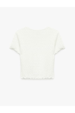 Koton Slim Fit Kısa Kollu Dokulu Bisiklet Yaka Crop Tişört Ekru 6sal10010ık Ekru