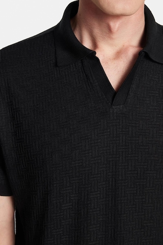Tudors Erkek Slim Fit Dar Kesim Viskon Kumaş Desenli Düz Pike Düğmesiz Siyah Polo Yaka Tişört-34597 Siyah