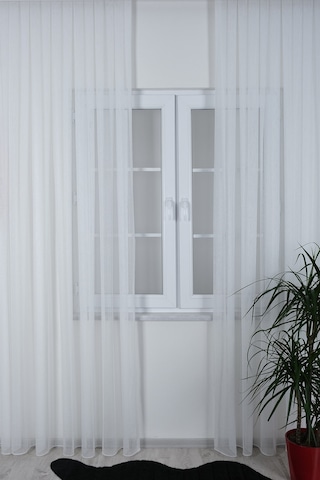 Damla Keten Görünümlü Leno Tül Perde Pilesiz Ekru