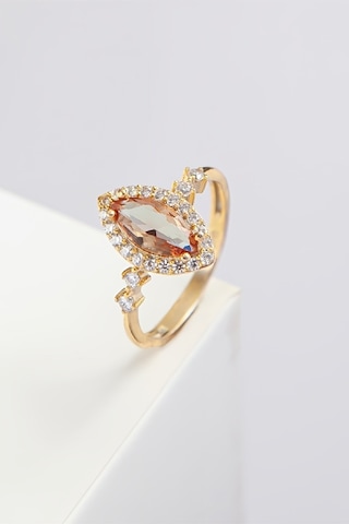 Mekik Zultanit Taşlı Zirkon Süslemeli 925 Ayar Gümüş Altın Renk Bayan Yüzük -7973