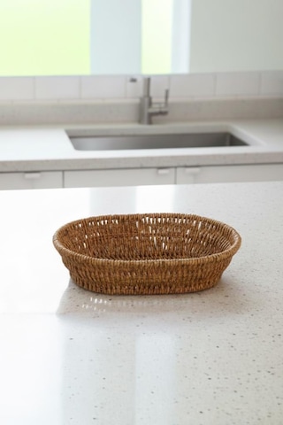 Rattan Piknik Hasır Ekmek Sepeti Meyve Sebze Sepeti Plastik Örme Küçük Ahşap