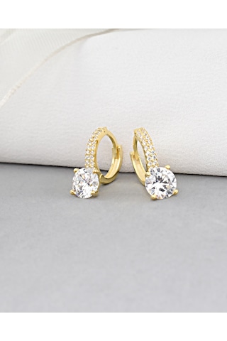 Brezza Lusso Jewelry 18k Serie Oro Zirkon Taşı Halka Kadın Gümüş Küpe Stylish Night 7 Mm