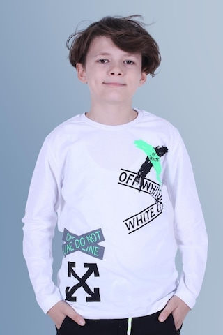Panios Kids X Baskılı Uzun Kollu Erkek Çocuk Beyaz Sweatshirt Beyaz
