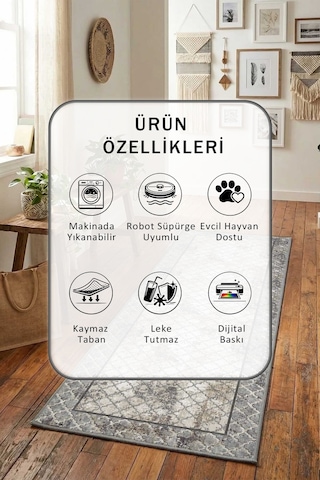 Yıkanabilir Yolluk 126 Gri