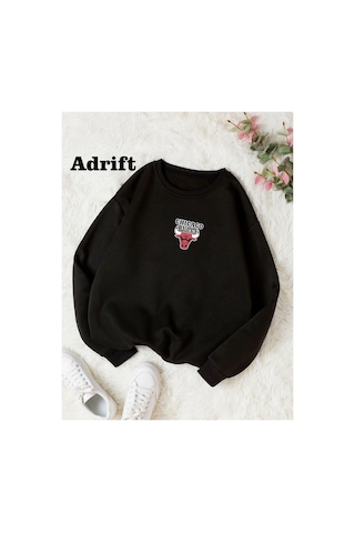 Tarzsokak Minimal Bulls Renkli Oversize Bisiklet Yaka Pamuklu Sweatshirt Siyah