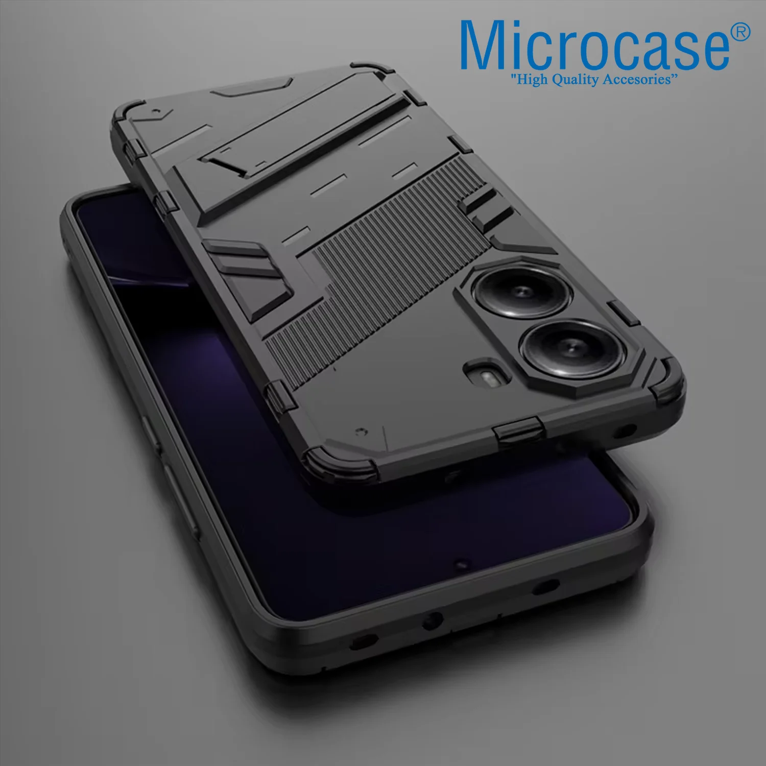 Microcase Xiaomi Redmi Poco X7 Pro /xiaomi Redmi Turbo 4 5g Matrix Serisi Armor Standlı Perfect Koruma Kılıf - Siyah Al3416