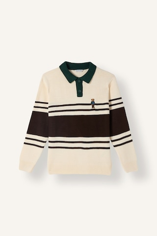 Defacto Oversize Çizgili Ayıcıklı Polo Yaka Triko Kazak Erkek Çocuk I0441a826wnbg734 Bej-bg734