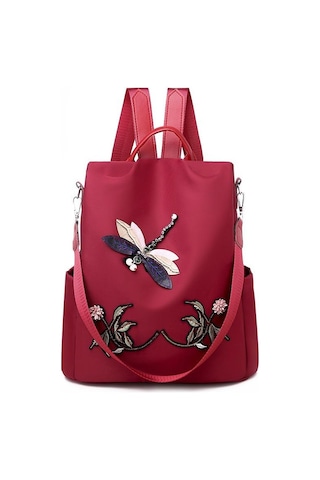 Kırmızı Yogodlns Nakış Dragonfly Su Geçirmez Sırt Çantası Kadın Oxford Omuz Çantası Rahat Seyahat Sırt Çantası Sırt Çantası Kırmızı