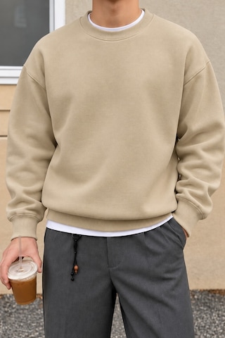 Cool Tarz Erkek 3 İplik Şardonlu Regular Fit Bisiklet Yaka Basic Sweatshirt Bej Bej