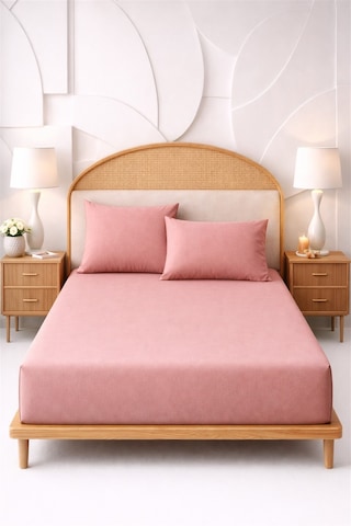 More Home Tek Kişilik Lastikli  Çarşaf Seti + Yastık Kılıfı Gül kurusu