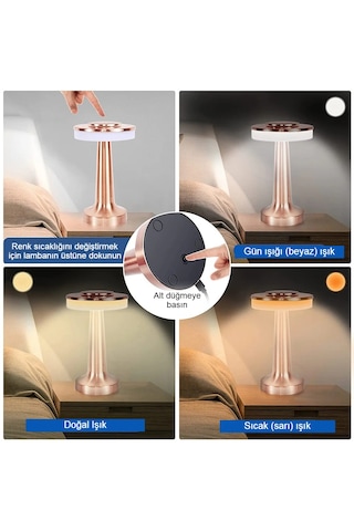 Dokunmatik Şarjlı Metal Masa Lambası 3 Renk Taşınabilir Retro Led