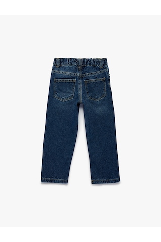 Koton Rahat Kalıp Çıtçıtlı Paperbag Beli Lastikli Denim Pantolon Orta İndigo 7wmb40004td