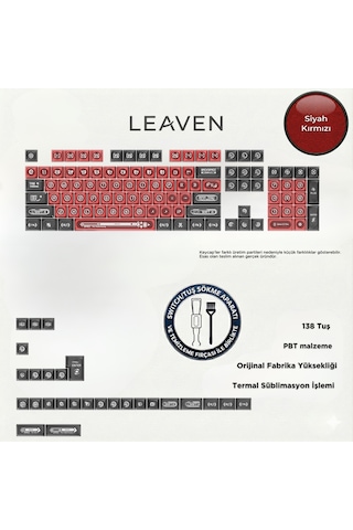 Klavye Keycaps -136 Tuşlu Kırmızı, Yarı Şeffaf Işık Geçiren Tuş Takımı