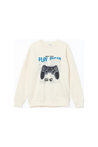 LC Waikiki Lcw Kids Bej Bisiklet Yaka Erkek Çocuk Sweatshirt Ten Rengi