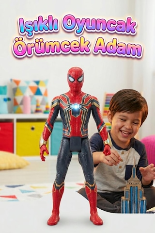 Işıklı Sesli Pilli Kafası Ve Eklemleri Hareket Eden 30cm Detaylı Oyuncak Örümcek Adam Figürü Spider - Man