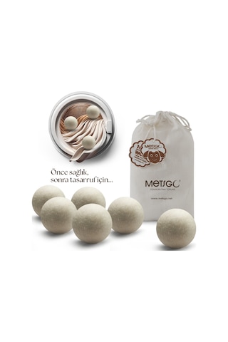 METSGO  ( 6 Adet ) Yün Kurutma Topu - Doğal Yumuşatıcı- Kırışık Giderici - Kurutma Makinesi İçin