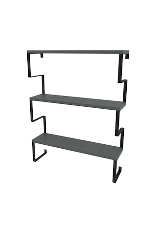 Metal Ayaklı Duvar Rafı, 3 Katlı Duvar Rafı, Kitaplık, Saksılık, Banyo, Mutfak, Salon, 60 70 15 Cm Antrasit