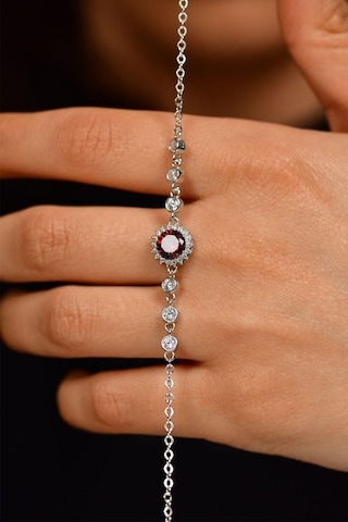 Roza Silver Yakut Taşlı Rodyum Yuvarlak Anturaj Gümüş Bileklik