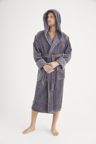 Yaka Jakarlı %100 Cotton Erkek Bornozu Gri