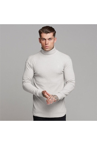 Erkek Orta Boyun Örme Kazak Kore Tarzı Katı Yarım Balıkçı Yaka Uzun Kollu Tişört Sıcak Satış Casual Tops Beyaz