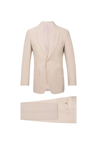 Hatemoğlu Bej Slim Fit Çıkma Şal Yaka Desenli Takım Elbise