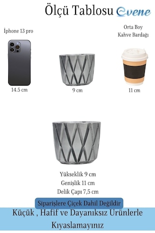 Saksı Çiçek Kaktüs Saksısı Lüx 11 Cm Altın Eskitme Varak Boyalı Baklava Desen Saksı Çiçeklik - Gümüş Eskitme