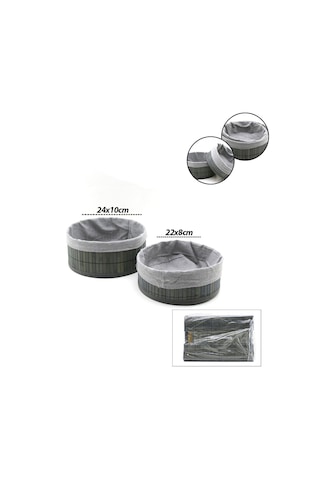 Yuvarlak Organizer Sepet - Bambu Kenarlı Ahşap Taban Bezli Çap 22x24 Cm Çok Renkli