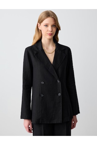 Jimmy Key Siyah %100 Keten Düz Kesim Blazer Ceket 5sw052585900
