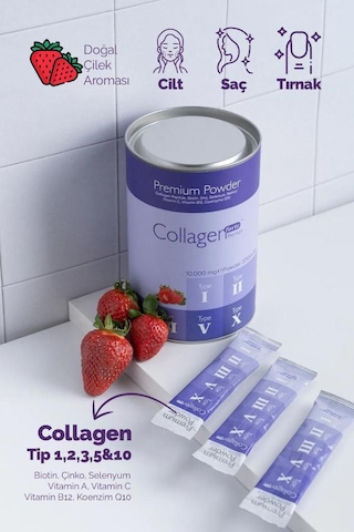 Collagen Forte Çilek Aromalı 1000 Mg Tip 1-2-3-5-10 Toz Kolajen 30 Şase