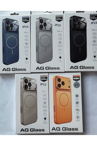 İphone 15 Ag Glass Magsafe Siyah Kaliteli Kılıf Yeni Trend Şok Emici & Tam Koruma, 5 Renk Gri