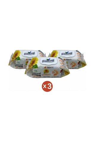 Concord Islak Mendil 120 Adet - Alkol İçermez - Ph Dengeli - Akdeniz Esintisi 3'lü Set 360 Adet