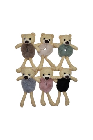 Ayıcıklı Peluş Kız Çocuk Lastik Toka & Ayna Seti Gri