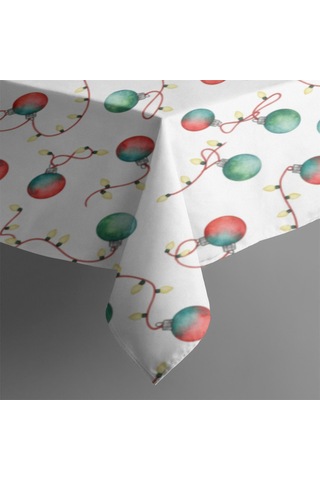 Noel Desenli Dikdörtgen Masa Örtüsü 60x84 İnç, Su Geçirmez Ve Leke Tutmaz Noel Işığı Süs Eşyası