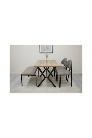 Familieconcept Ades Bench 2 Sandalye Mutfak Setı 2+1 Kahverengi