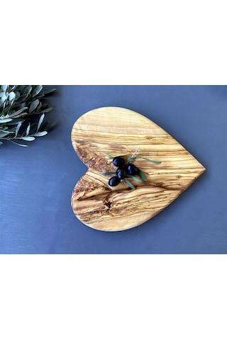 Zethome Zeytin Ağacı Ahşap Kalp Servis Tabağı 24 CM