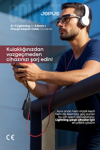 Jopus İphone 3.5mm Aux Kulaklık Ve Şarj Dönüştürücü İphone & İpad Uyumlu Jo-ıp10