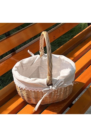 Cbtx Willow Sepet Taşınabilir Açık Piknik Sepeti Dokuma Sepet Yumurta Kabı, Boyut: S - Katı Renkli Keten