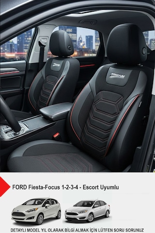 Titanyum Serisi Lüks Keten Oto Koltuk Kılıfı - Ford Focus-fiesta İle Uyumlu Kırmızı