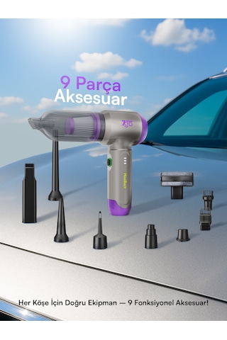 7go 7gab-02 Kablosuz Araç İçi Süpürge 18.000pa Güçlü Emiş Fırçasız Motor 6000mah Batarya Toz