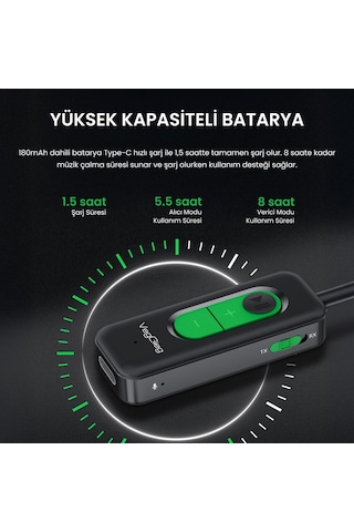 Veggieg Aux Bluetooth 5.4 Transmitter & Receiver Kablosuz Ses Adaptörü