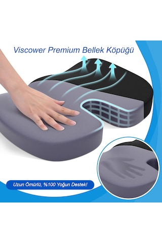 Viscower Visko Coccyx Ortopedik Hemaroid Oturma Minderi Siyah
