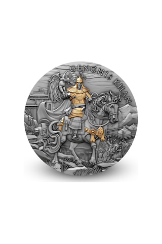 Agakulche Cengiz Han Altın Kaplama Gümüş Sikke Coin