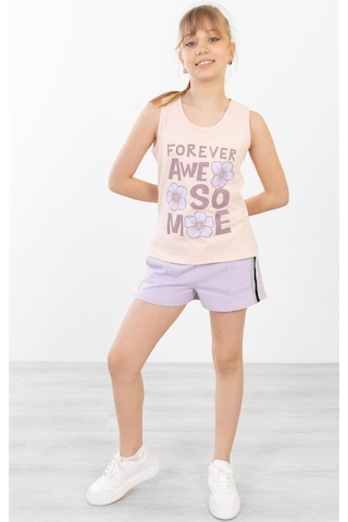 Brz Kids Baskılı Yırtmaçlı Kız Çocuk Sıfır Kol T-shirt-somon Somon