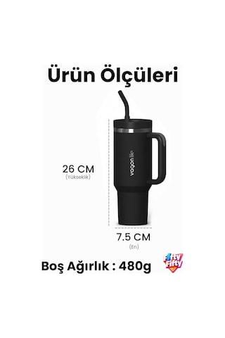 Tumbler Quencher Cup 1200 Ml Pipetli Rahat İçim Kulplu Sus304 Paslanmaz Çelik 1.2l Termos 1103-1200ml Krem